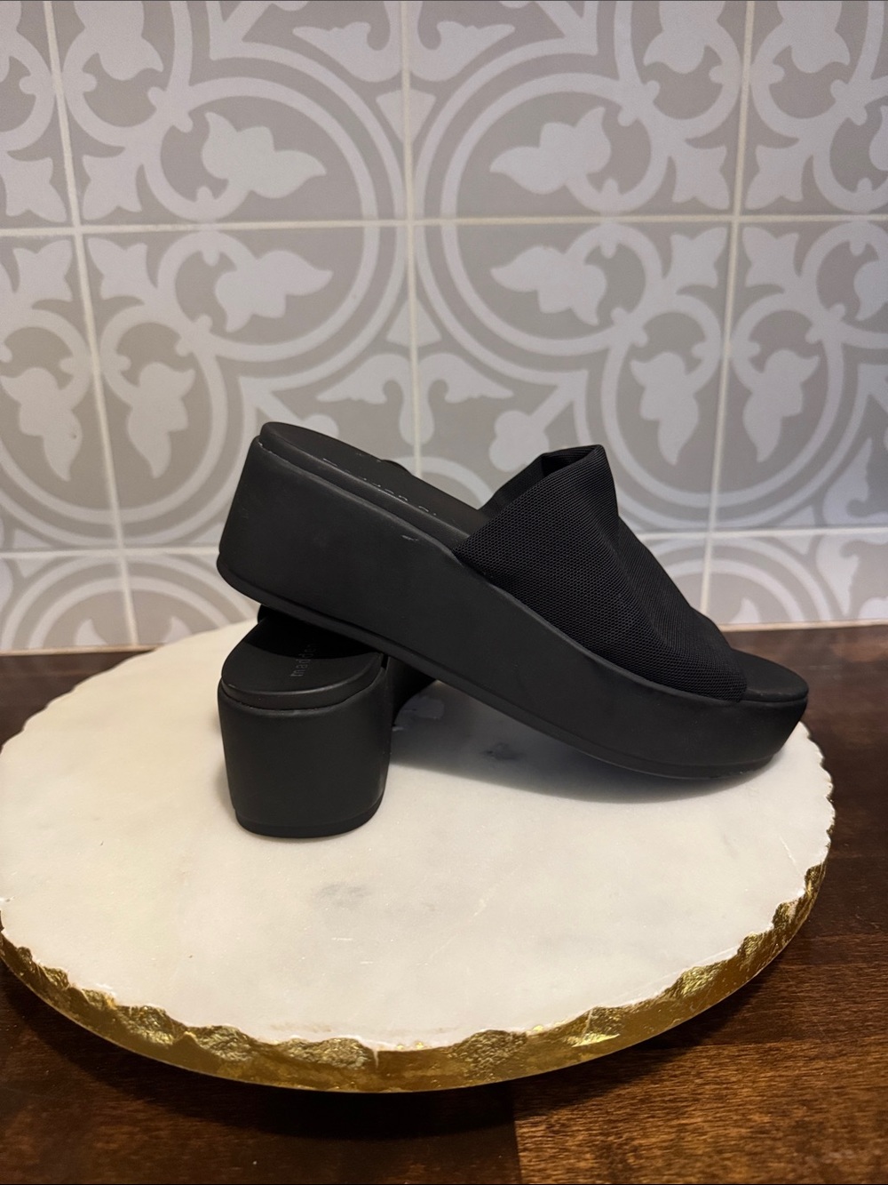 Madden Girl Black Platform Slide Mules